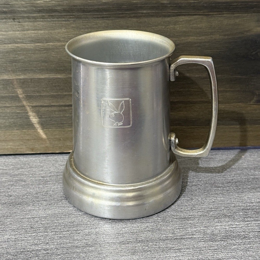 Vintage‎ 1960/70's Playboy Club Metal Beer Stein, Glass Bottom Mug